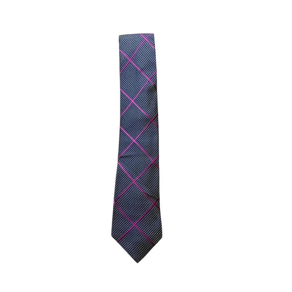 Ted Baker London Grey & Pink Textured Crosshatch 100% Silk Necktie